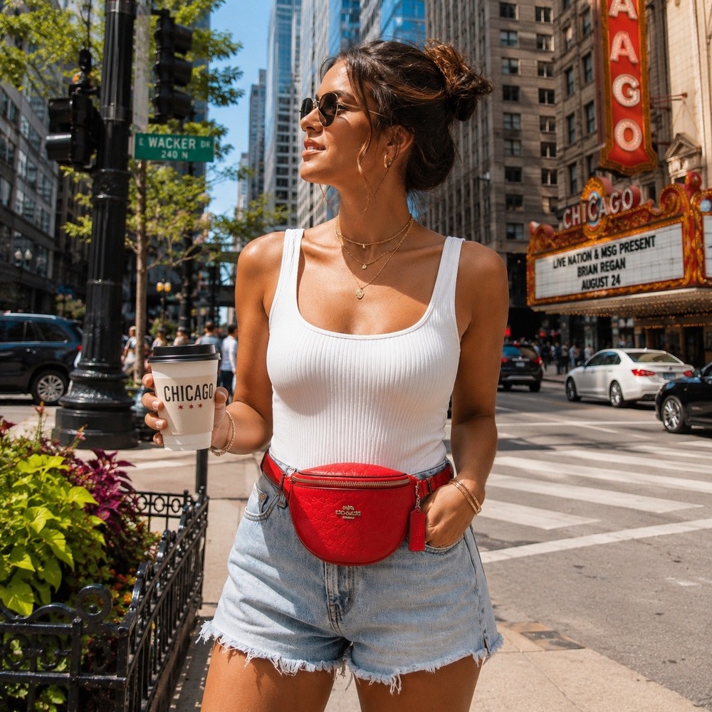 Coach Court Belt Bag Red Signature Embossed Leather Fanny Pack Waist Bag F84711 - Picture 2 of 15